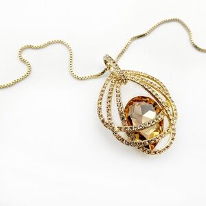 Met Opera Shop Costume Pear-shaped Citrine Colored Crystal Pendant and Necklace